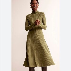 Boden Sage Green Ribbed Long Sleeve Knit Dress